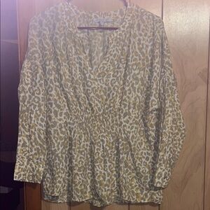 Cato Tan and Cream Ruched 3/4 Sleeve Blouse